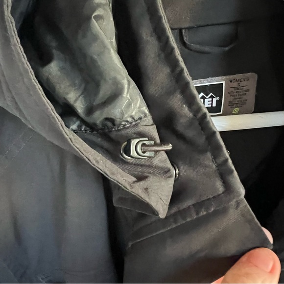 REI E1 Elements Black Trench Coat w/ Detachable Hood - Picture 7 of 11